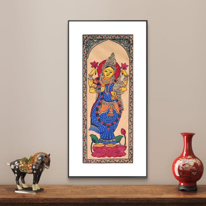 Lakshmi Pattachitra Painting on Tussar Silk — Original Handmade Odisha Art | 7×16 Inches