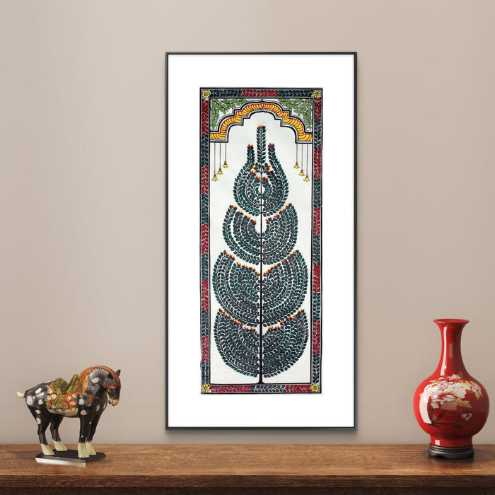 Tree of Life Pattachitra Painting on Tussar Silk — Original Handmade Odisha Art | 7×16 Inches