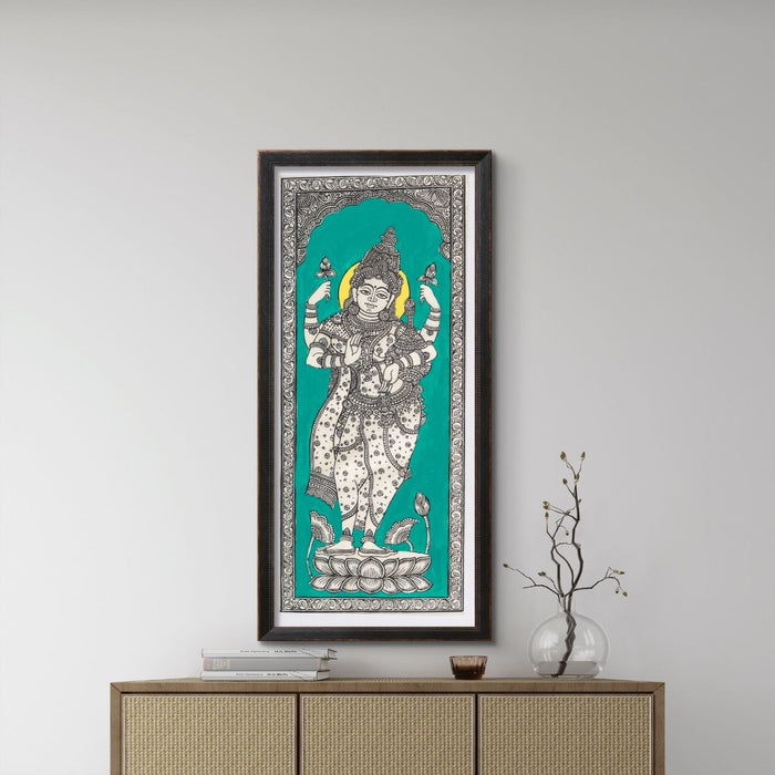 Lakshmi Pattachitra Painting on Tussar Silk — Original Handmade Odisha Art | 7×16 Inches