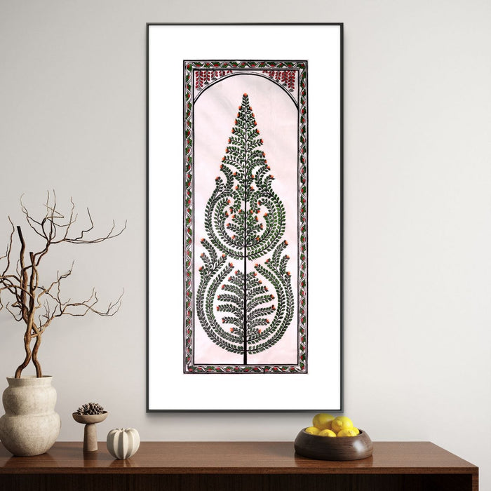 Tree of Life Pattachitra Painting on Tussar Silk — Original Handmade Odisha Art | 7×16 Inches