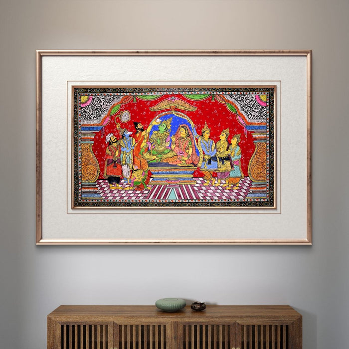 Ram Darbar Pattachitra Painting — Original Handmade Odisha Art | 24×40 Inches | Rama Sita Lakshmana Hanuman Bharata Shatrughna