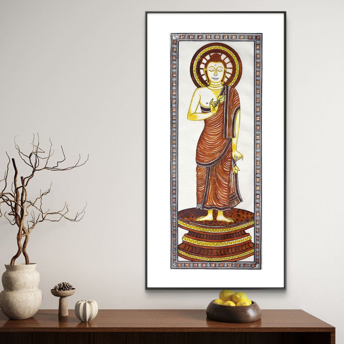 Buddha Pattachitra Painting on Tussar Silk — Original Handmade Odisha Art | 7×16 Inches