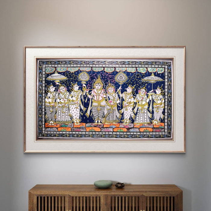 Krishna Raas Leela Pattachitra — Original Handmade Odisha Painting | 24×40 Inches | Krishna with Gopis