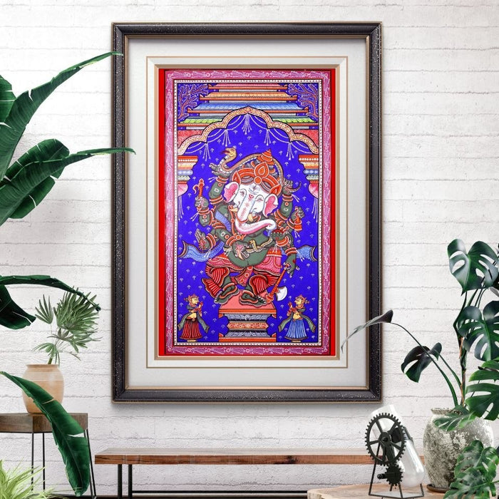 Dancing Ganesha Pattachitra Painting — Original Handmade Odisha Art | 24×40 Inches | Nritta Ganesha