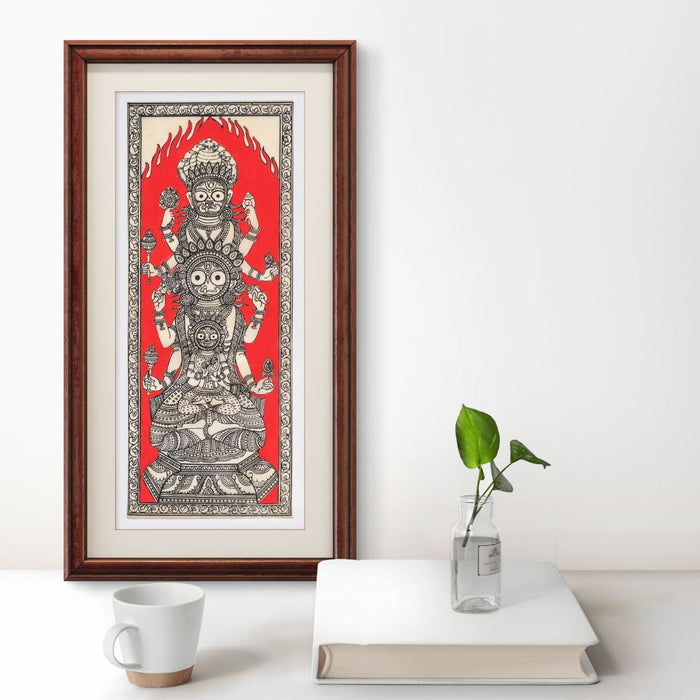 Jagannath Balabhadra Subhadra Pattachitra Painting on Tussar Silk — Original Handmade Odisha Art | 7×16 Inches