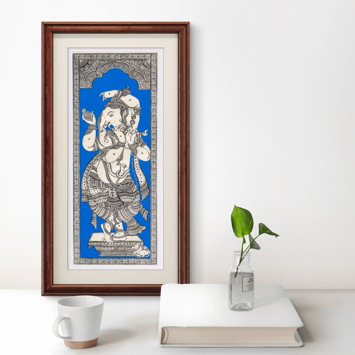 Dancing Ganesha Pattachitra Painting on Tussar Silk — Original Handmade Odisha Art | 7×16 Inches