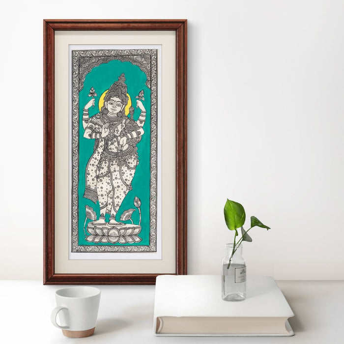Lakshmi Pattachitra Painting on Tussar Silk — Original Handmade Odisha Art | 7×16 Inches