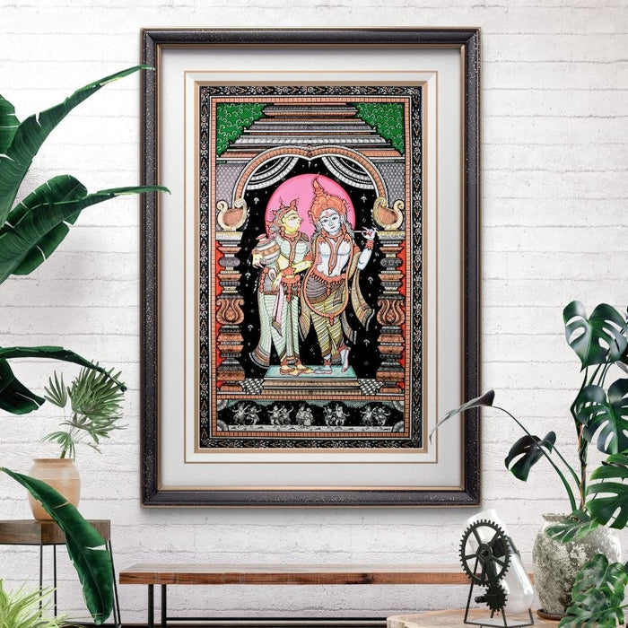 Radha Krishna Pattachitra Painting — Original Handmade Odisha Art | 24×40 Inches | Divine Love Artwork