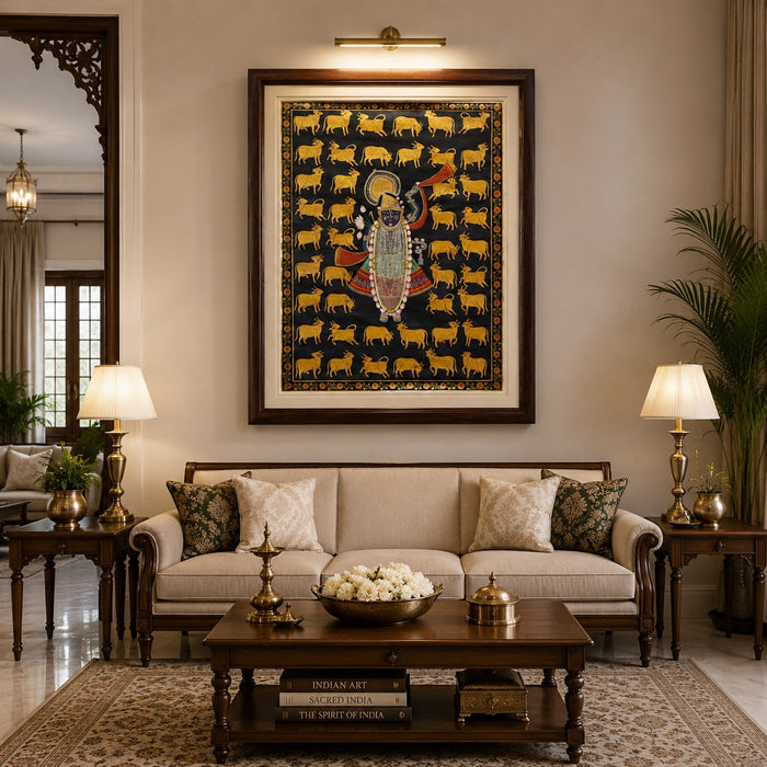 Shrinathji Among the Golden Cows Pichwai Painting · 36 by 48 Inches