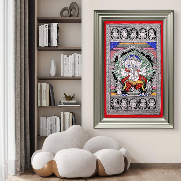 Ganesha Pattachitra — Original Odisha Hand-Painted Temple Art | 24×40 Inches | Sacred Ganesha Wall Art