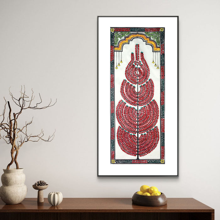Tree of Life Pattachitra Painting on Tussar Silk — Original Handmade Odisha Art | 7×16 Inches