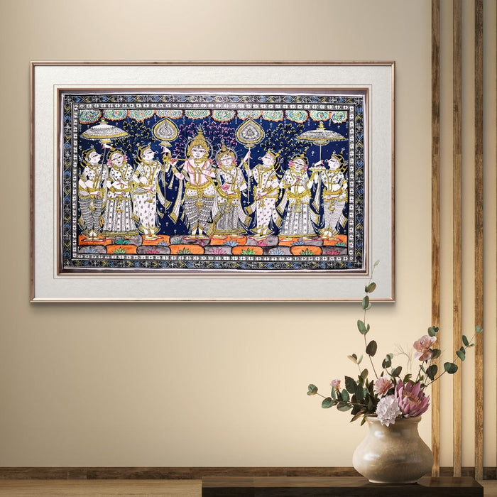 Krishna Raas Leela Pattachitra — Original Handmade Odisha Painting | 24×40 Inches | Krishna with Gopis