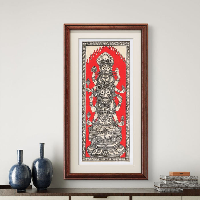 Jagannath Balabhadra Subhadra Pattachitra Painting on Tussar Silk — Original Handmade Odisha Art | 7×16 Inches