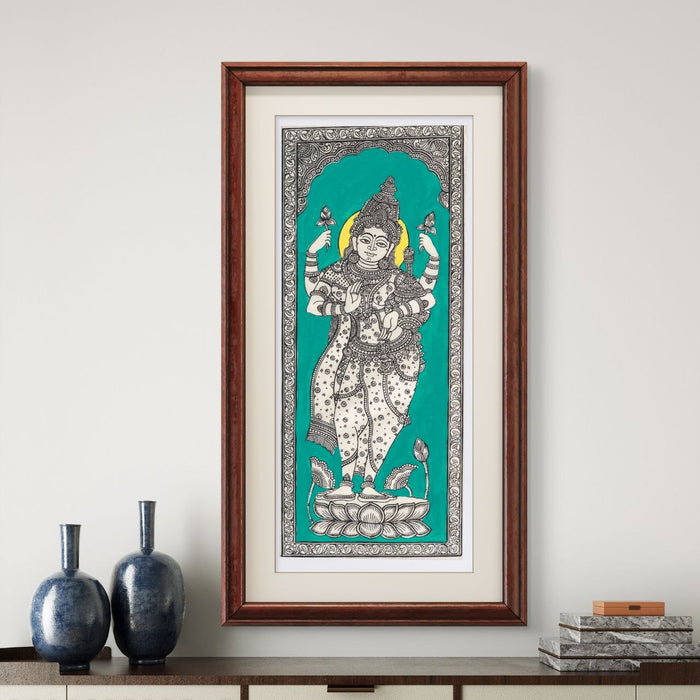 Lakshmi Pattachitra Painting on Tussar Silk — Original Handmade Odisha Art | 7×16 Inches