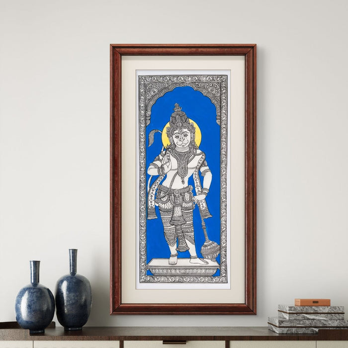 Hanuman Pattachitra Painting on Tussar Silk — Original Handmade Odisha Art | 7×16 Inches