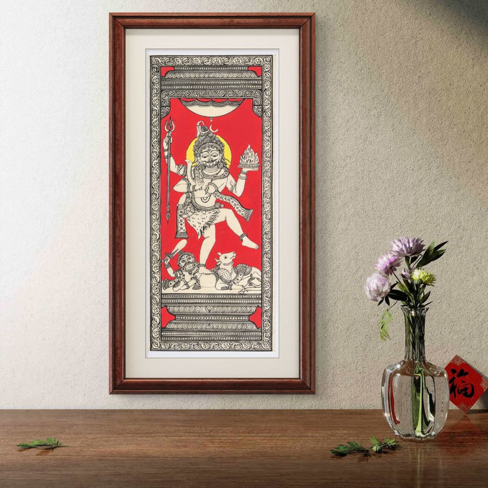 Shiva Pattachitra Painting on Tussar Silk — Original Handmade Odisha Art | 7×16 Inches