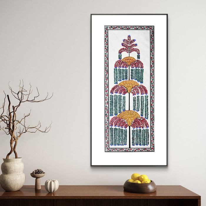 Tree of Life Pattachitra Painting on Tussar Silk — Original Handmade Odisha Art | 7×16 Inches