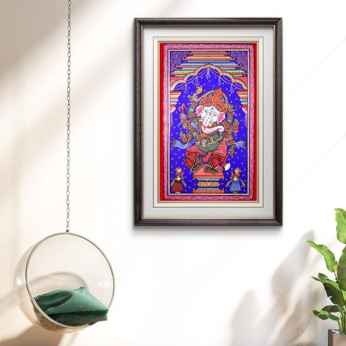 Dancing Ganesha Pattachitra Painting — Original Handmade Odisha Art | 24×40 Inches | Nritta Ganesha