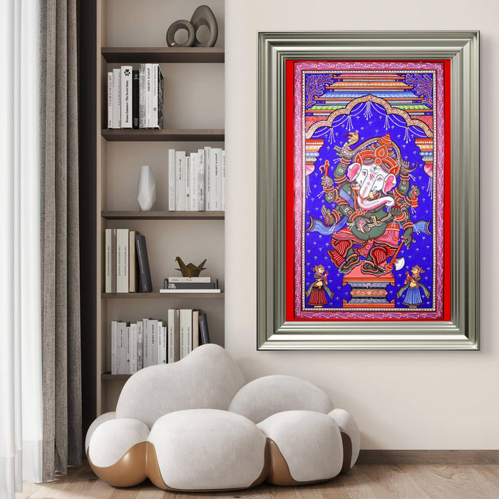 Dancing Ganesha Pattachitra Painting — Original Handmade Odisha Art | 24×40 Inches | Nritta Ganesha
