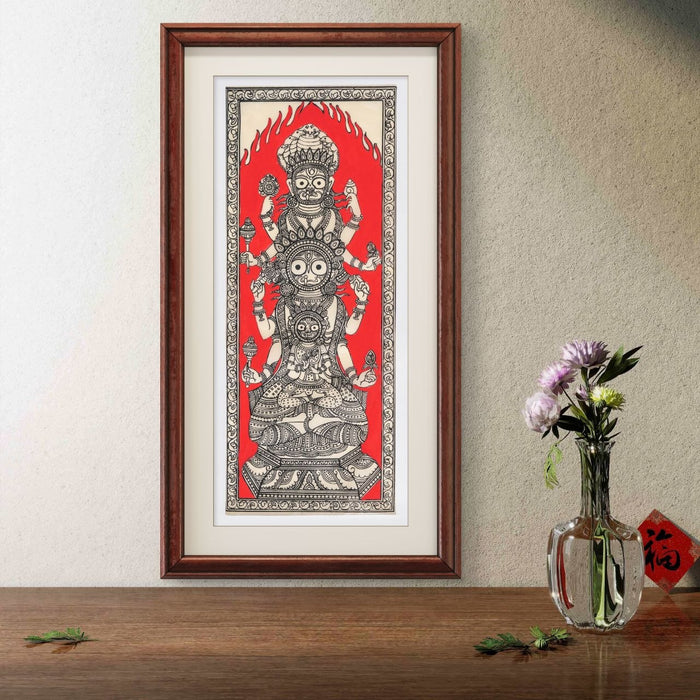 Jagannath Balabhadra Subhadra Pattachitra Painting on Tussar Silk — Original Handmade Odisha Art | 7×16 Inches