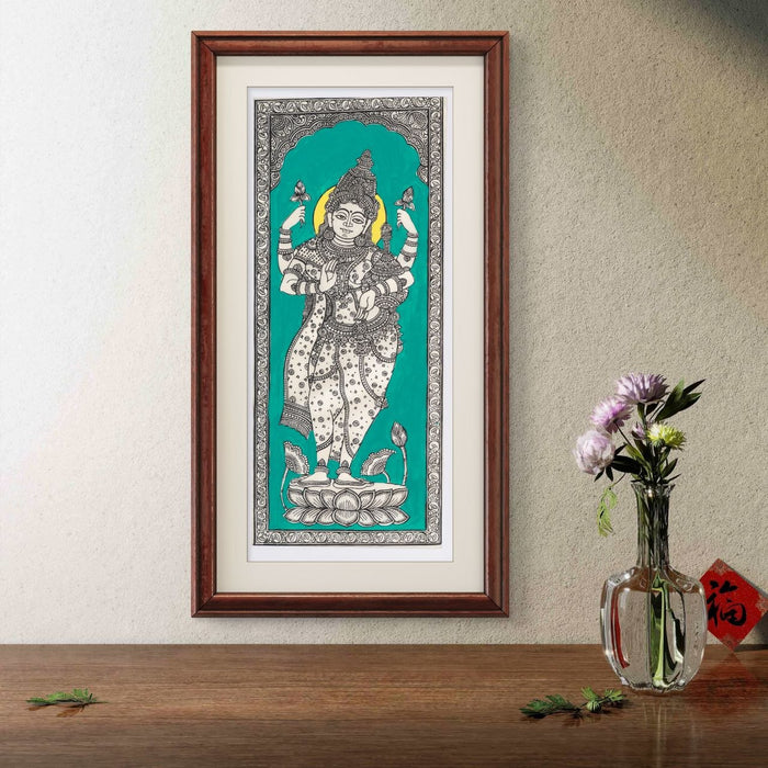 Lakshmi Pattachitra Painting on Tussar Silk — Original Handmade Odisha Art | 7×16 Inches