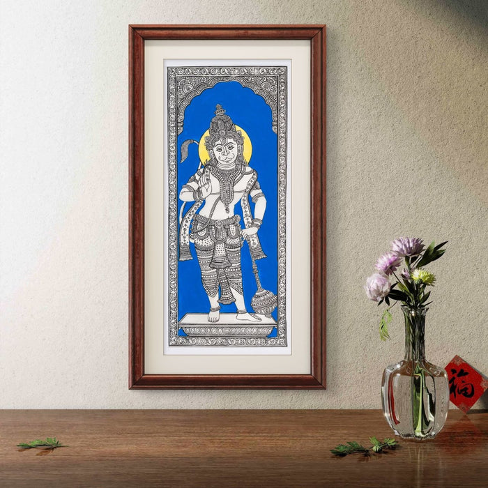 Hanuman Pattachitra Painting on Tussar Silk — Original Handmade Odisha Art | 7×16 Inches