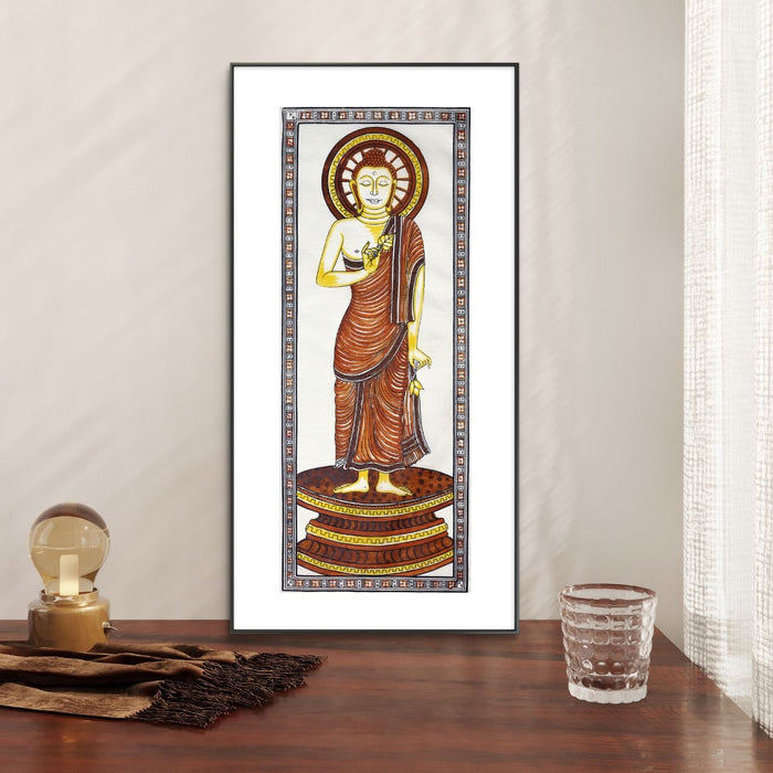 Buddha Pattachitra Painting on Tussar Silk — Original Handmade Odisha Art | 7×16 Inches