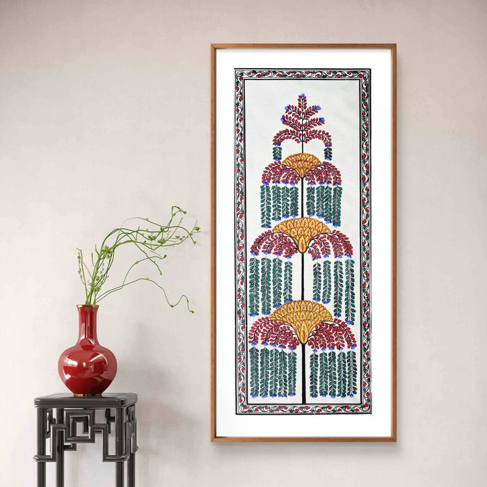 Tree of Life Pattachitra Painting on Tussar Silk — Original Handmade Odisha Art | 7×16 Inches