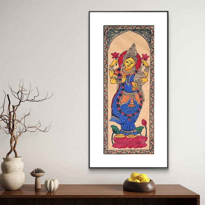 Lakshmi Pattachitra Painting on Tussar Silk — Original Handmade Odisha Art | 7×16 Inches